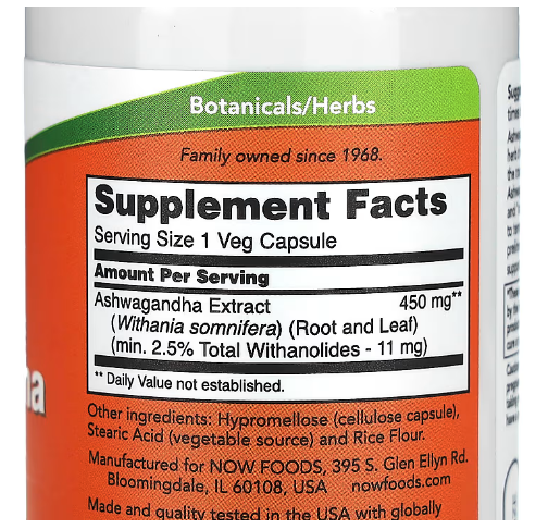 NOW Foods, Ashwagandha, Standardized Extract, 450 mg, 90 Veg Capsules