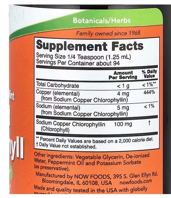 NOW Foods, Liquid Chlorophyll, Extra Strength, Mint, 4 fl oz (118 ml)