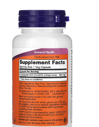 NOW Foods, CoQ10, 200 mg, 60 Veg Capsules