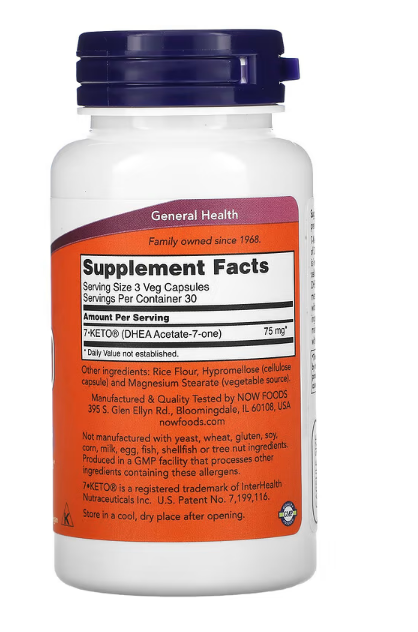 NOW Foods, 7-KETO, 25 mg, 90 Veg Capsules (belly fat)