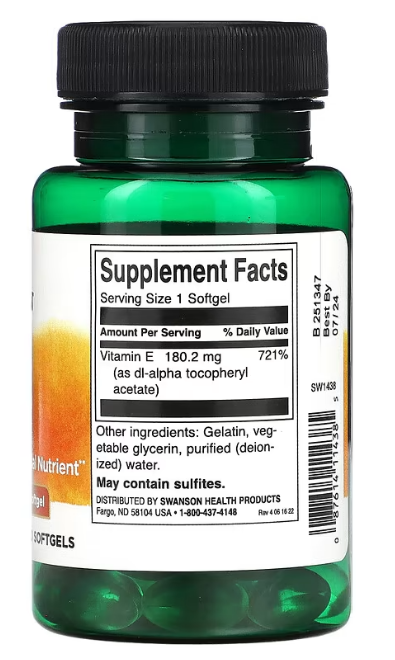 Swanson, Vitamin E, 180 mg (400 IU), 60 Softgels