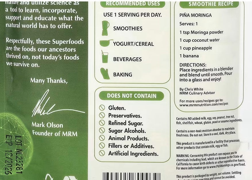 MRM Nutrition, Organic Moringa Powder, 8.5 oz (240 g)
