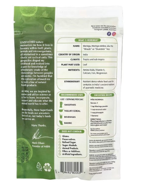 MRM Nutrition, Organic Moringa Powder, 8.5 oz (240 g)