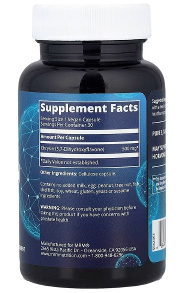 MRM Nutrition, Chrysin 500, 30 Vegan Capsules (500 mg per Capsule)