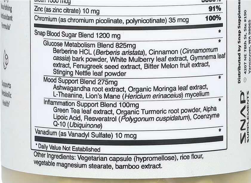 Snap Supplements, Blood Sugar, 60 Capsules