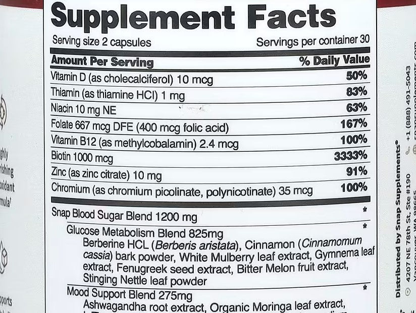 Snap Supplements, Blood Sugar, 60 Capsules