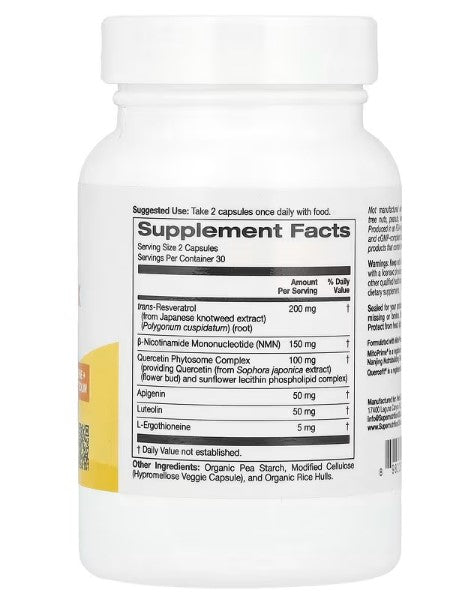 Super Nutrition, NMN Complex with trans-Resveratrol, Quercetin Phytosome Complex, Apigenin, and Luteolin, 60 Veggie Capsules