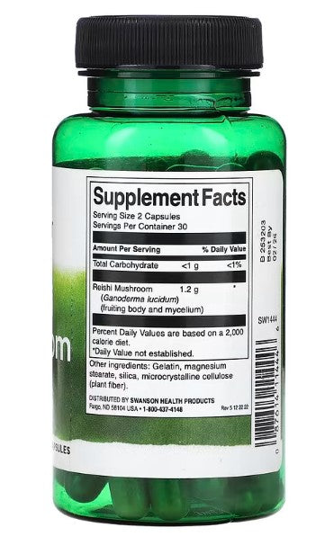 Swanson, Reishi Mushroom, 600 mg, 60 Capsules