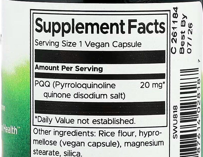 Swanson, PQQ, 20 mg, 30 Vegan Caps