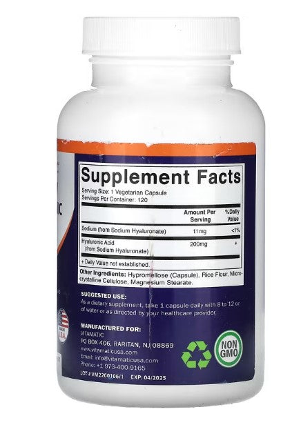 Vitamatic, High Potency, Hyaluronic Acid, 200 mg, 120 Vegetable Capsules