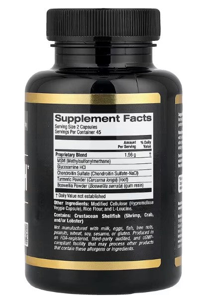 California Gold Nutrition, Sport, Joint Health with MSM, Glucosamine HCL, Chondroitin Sulfate, Turmeric and Boswellia, 90 Veggie Capsules