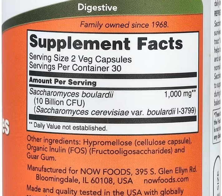 NOW Foods, Saccharomyces Boulardii, Probiotic , 5 Billion CFU, 60 Veg Capsules