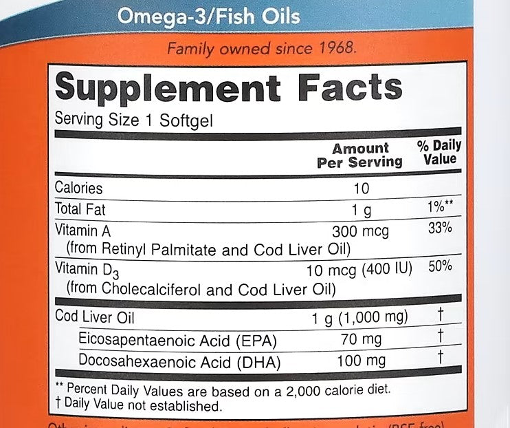 NOW Foods, Cod Liver Oil, 1,000 mg, 180 Softgels
