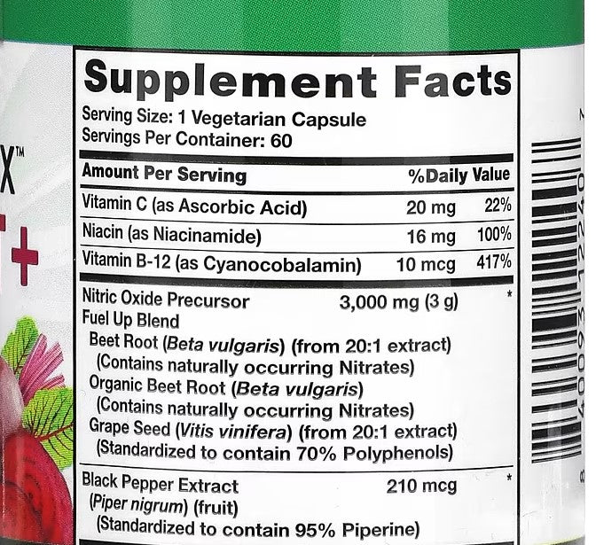 Nature's Truth, Nitric Oxide, Beet Root+ with Nitrates, 60 Vegetarian Capsules