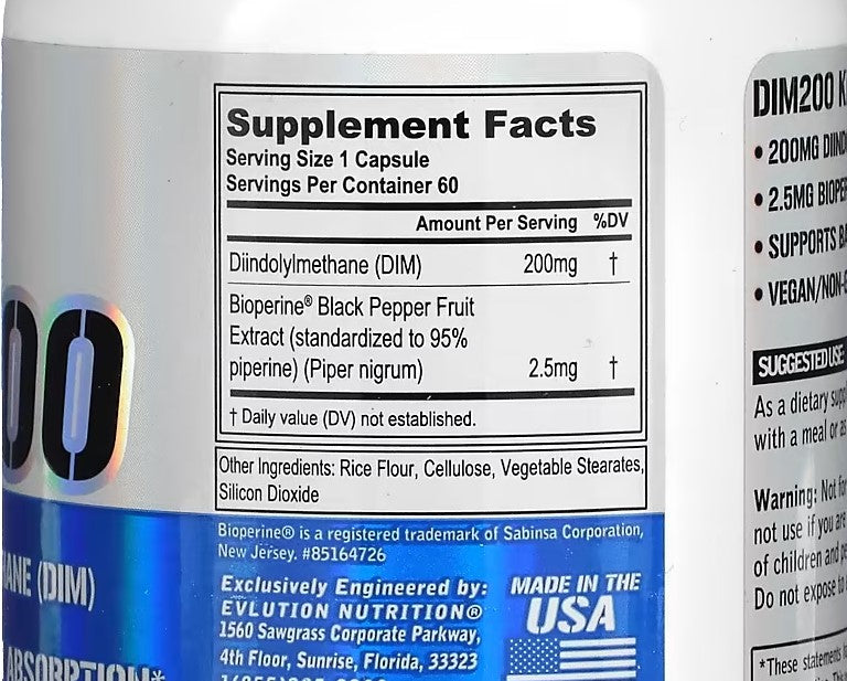 EVLution Nutrition, DIM 200, 200 mg, 60 Veggie Capsules