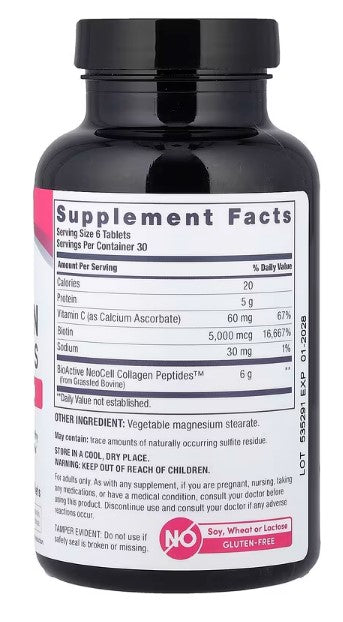 NeoCell, Grassfed Collagen Peptides + Vitamin C & Biotin, 180 Tablets