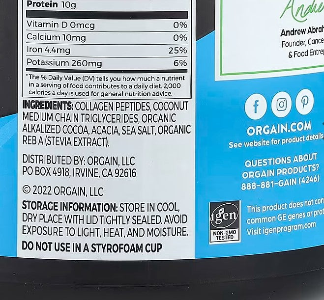 Orgain, Keto Collagen Powder, Chocolate, 14.1 oz (400 g)