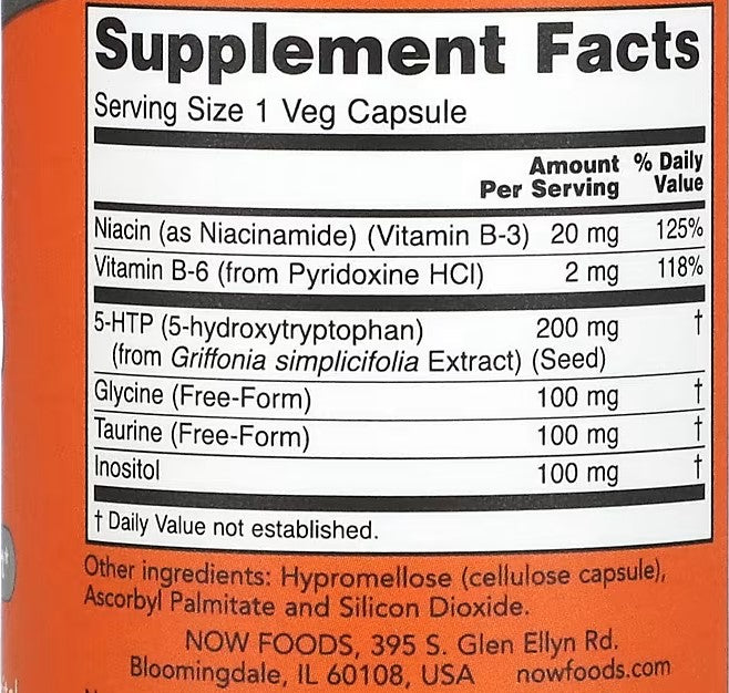 NOW Foods, 5-HTP, Double Strength, 200 mg, 60 Veg Capsules