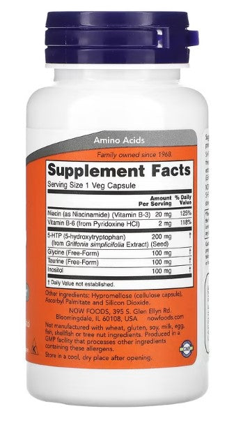 NOW Foods, 5-HTP, Double Strength, 200 mg, 60 Veg Capsules