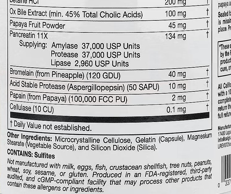 Complete Enzymes with Betaine HCl, California Gold Nutrition , Ox Bile Extract, Full-Spectrum Enzymes, and Bromelain, 90 Capsules