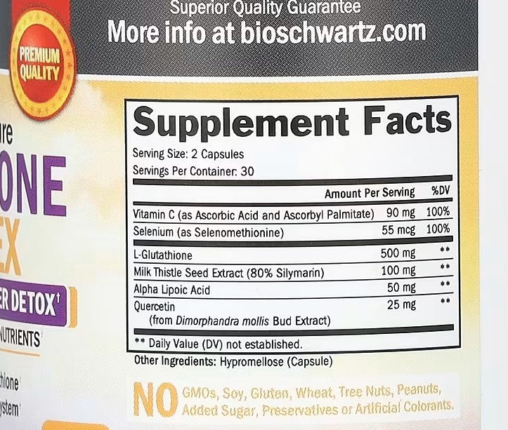 BioSchwartz, Premium Ultra Pure, Glutathione Complex, 60 Capsules