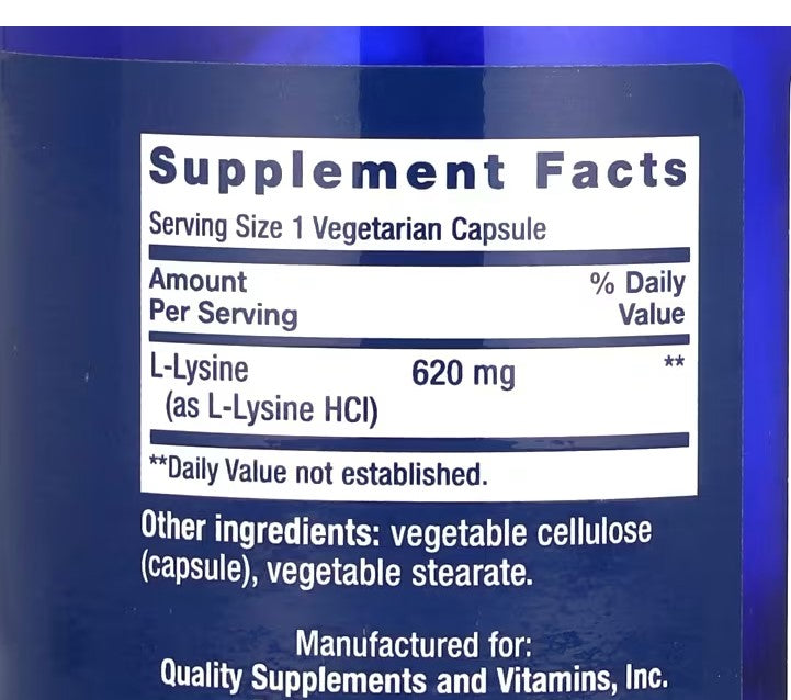 Life Extension, L-Lysine, 620 mg, 100 Vegetarian Capsules