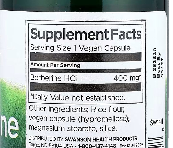 Berberine, 400 mg, Swanson Vitamins,60 Vegan Capsules