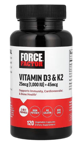 Force Factor, Vitamin D3 & K2 , 120 Vegetable Capsules