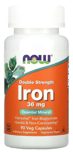 NOW Foods, Iron, Double Strength, 36 mg, 90 Veg Capsules