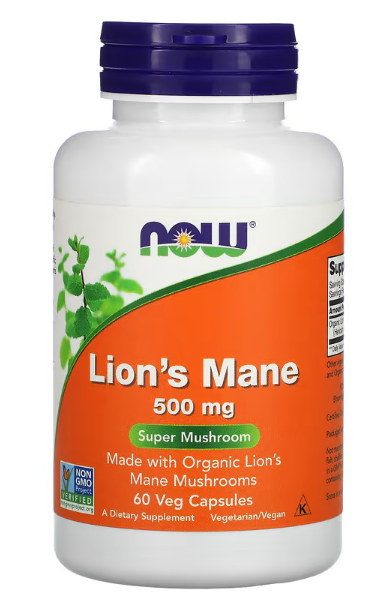 فطر عرف الأسد، NOW Foods، 500 مجم، 60 كبسولة نباتية