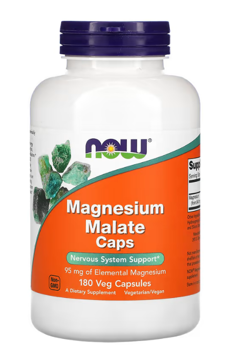 NOW Foods, Magnesium Malate Caps, 180 Veg Capsules