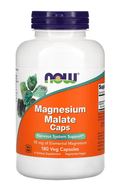 NOW Foods, Magnesium Malate Caps, 180 Veg Capsules