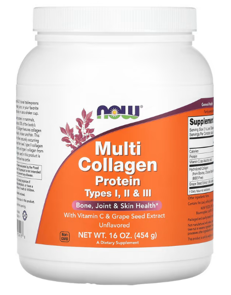 NOW Foods, Multi Collagen Protein, Type I, II & III, Unflavored, 16 oz (454 g)