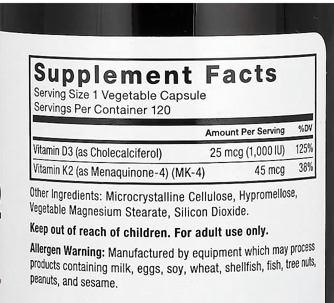 Force Factor, Vitamin D3 & K2 , 120 Vegetable Capsules