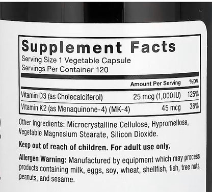 Force Factor, Vitamin D3 & K2 , 120 Vegetable Capsules