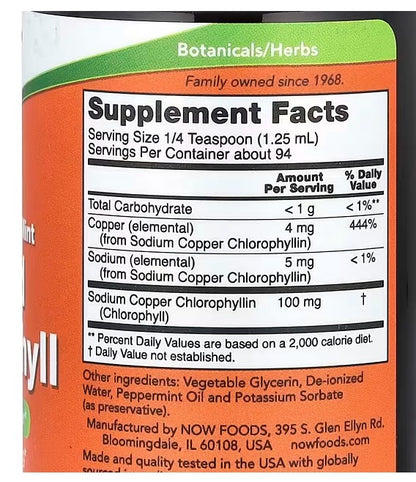 NOW Foods, Liquid Chlorophyll, Extra Strength, Mint, 4 fl oz (118 ml)