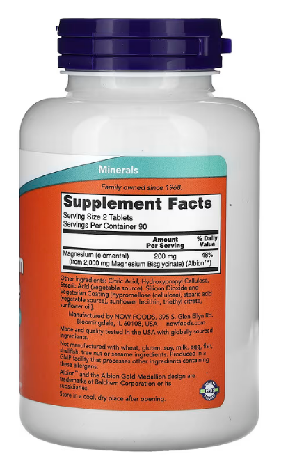 NOW Foods, Magnesium Glycinate, 180 Tablets