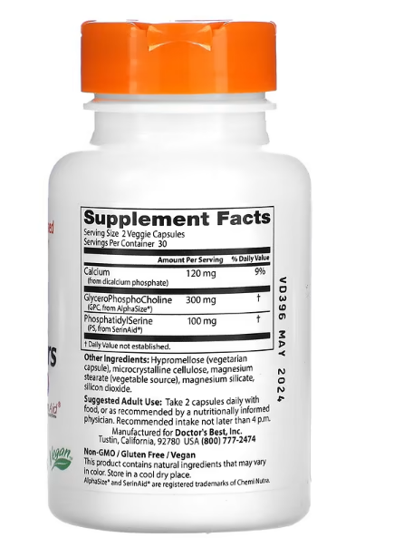 Doctor's Best، معززات طبيعية للدماغ مع AlphaSize وSerinAid، 60 كبسولة نباتية 
