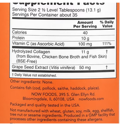 NOW Foods, Multi Collagen Protein, Type I, II & III, Unflavored, 16 oz (454 g)