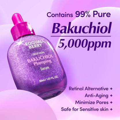 سيروم EQQUALBERRY Bakuchiol لشد البشرة – مصغر للمسام والتجاعيد مع باكوتشيول | بديل الريتينول للبشرة الحساسة | يعزز تماسك البشرة ومرونتها بالسيراميد والببتيدات، 1.01 أونصة / 30 مل