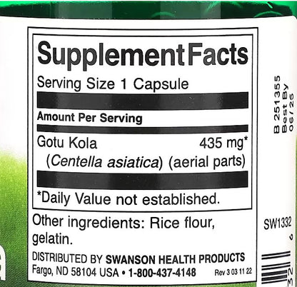 Swanson, Full Spectrum Gotu Kola, 435 mg, 60 Capsules