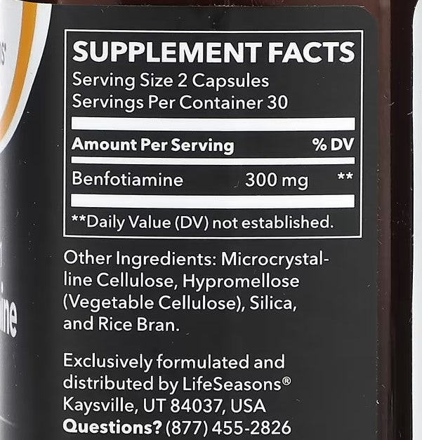 LifeSeasons, Fat Soluble B1 Benfotiamine, 300 mg, 60 Veg Capsules (150 mg per Capsule, Belly fat)