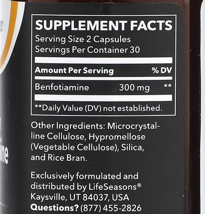 LifeSeasons, Fat Soluble B1 Benfotiamine, 300 mg, 60 Veg Capsules (150 mg per Capsule, Belly fat)