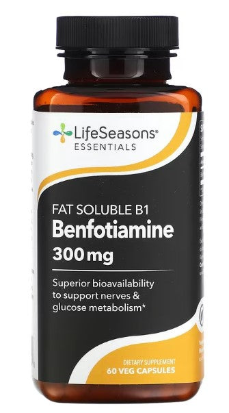 LifeSeasons, Fat Soluble B1 Benfotiamine, 300 mg, 60 Veg Capsules (150 mg per Capsule, Belly fat)