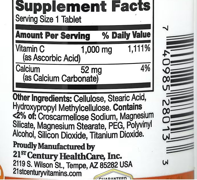 21st Century, Vitamin C, 1,000 mg, 60 Tablets