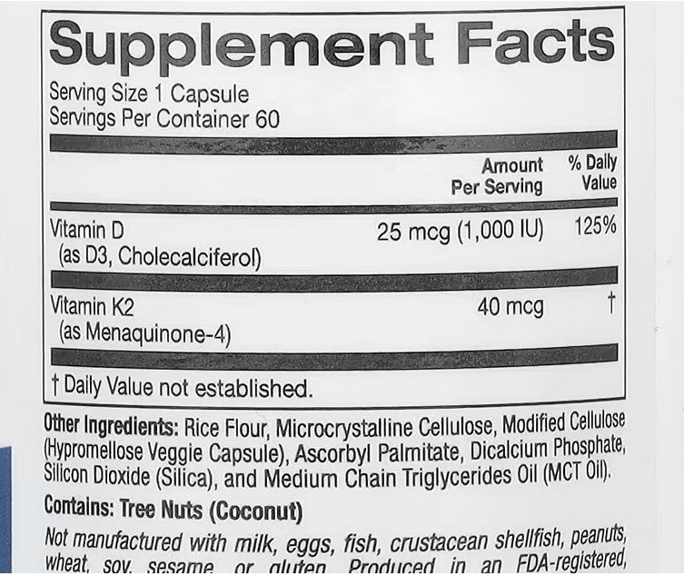 Lake Avenue Nutrition, Vitamin D3 + K2, 60 Veggie Capsules