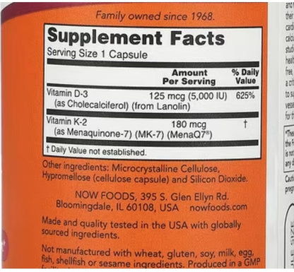 NOW Foods, Mega D-3 & MK-7, 120 Capsules