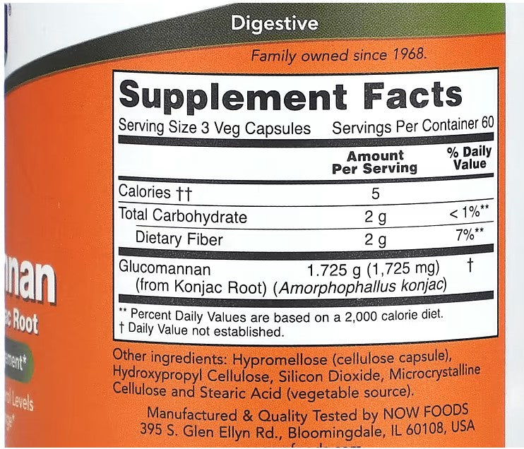 NOW Foods, Glucomannan, 1,725 mg, 180 Veg Capsules (575 mg Per Capsule)