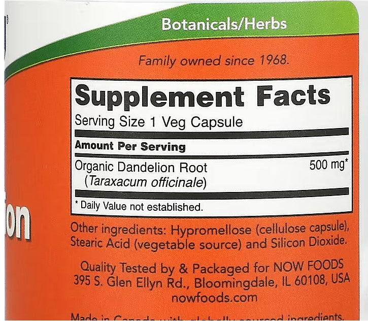 NOW Foods, Dandelion Root, 500 mg, 100 Veg Capsules