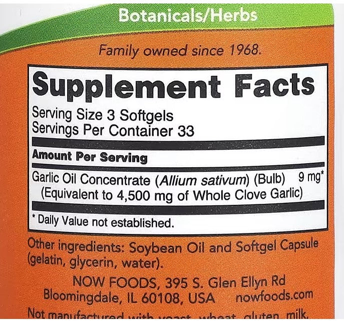 NOW Foods, Garlic Oil, 1,500 mg, 100 Softgels